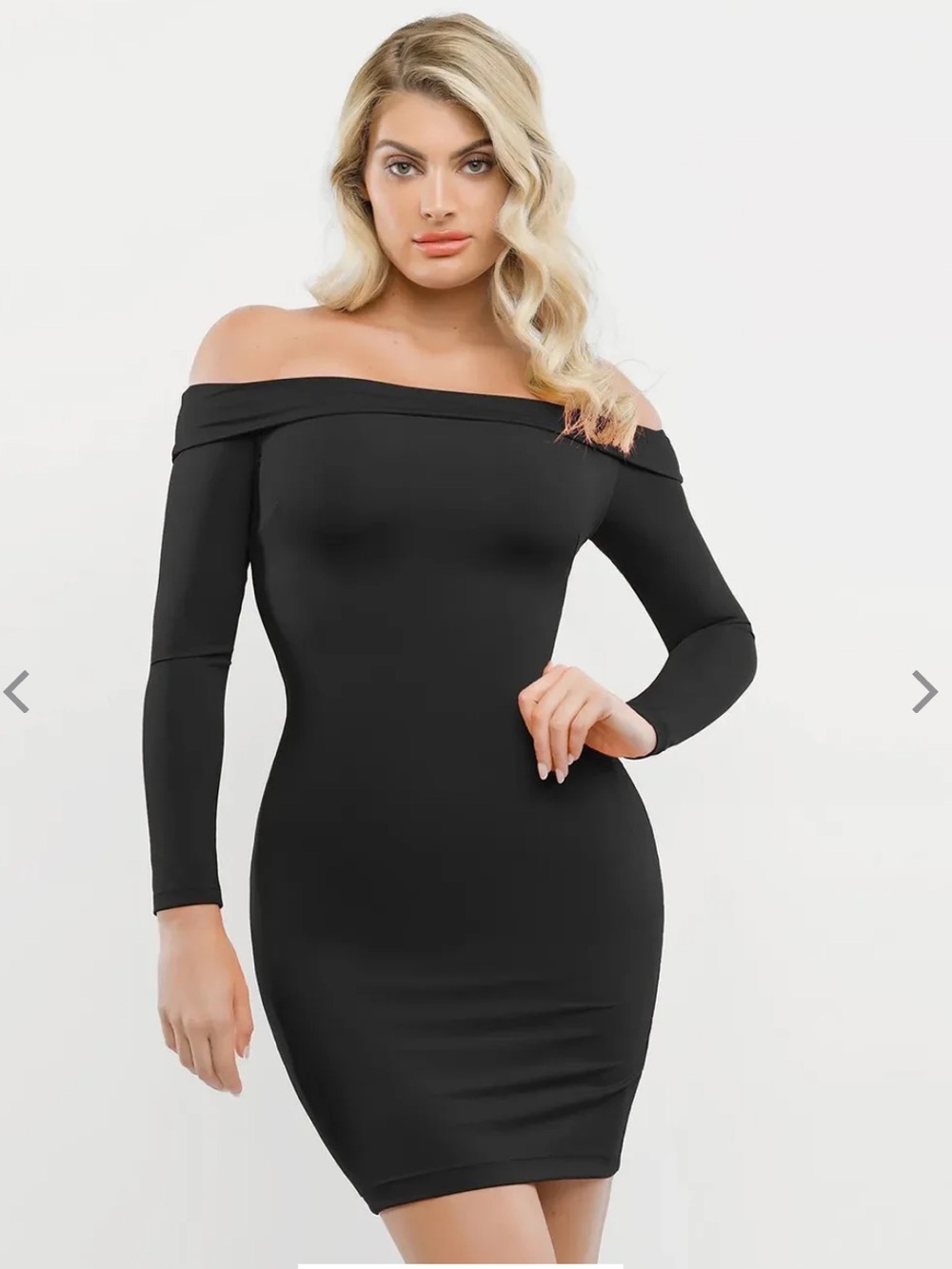 Popilush Black Shapewear Long Sleeve Off-the-Shoulder Bodycon Mini Dress Size XL